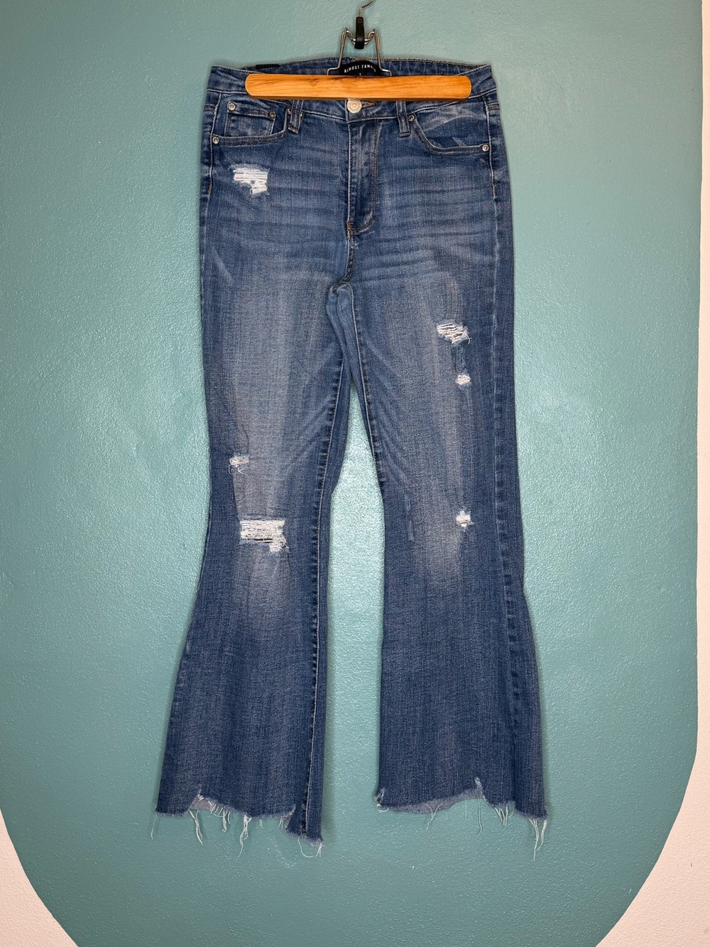 Almost Famous Dark Blue Distressed Flare Jeans size 7